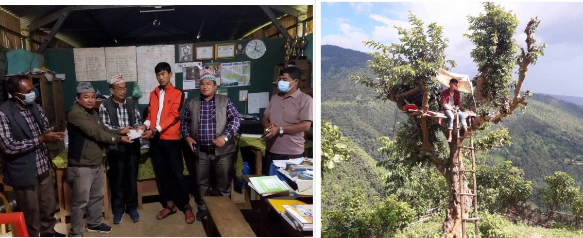 रुखमा डेरा बनाएर अनलाईन कक्षामा सहभागी हुने भाइरल छात्रलाई आर्थिक सहयोग