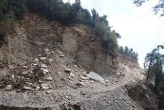 खोटाङ  :  ढुंगा उत्खननले सामुदायीक वनमा पहिरो