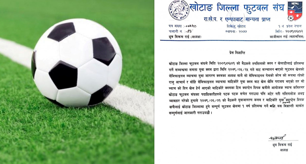 अनुशासन उल्लंघन गरेकामा फुटबल क्लव र क्याप्टेनलाई एक वर्षे प्रतिबन्ध