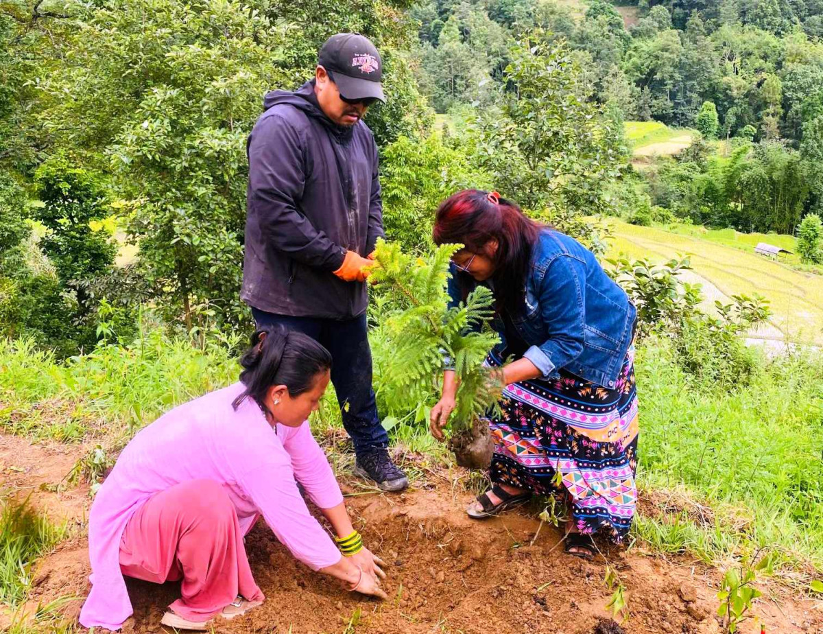 वृक्षरोपण अभियानमा सहभागी हुदै पालिका अध्यक्ष रविप्रकाश राई, उपाध्यक्ष विर्सिका राईलगायत । Photo.jpeg